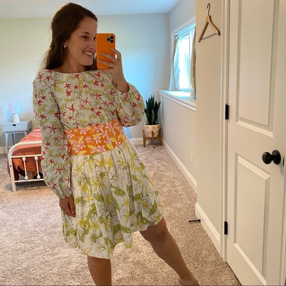 Coco Shop Floral Cotton Poplin Long Sleeve Mini Dress Small - Picture 6 of 14